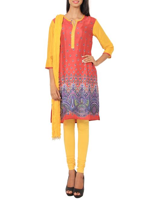 red cotton stitched suit set - 12326956 - Very Small Image - 1
