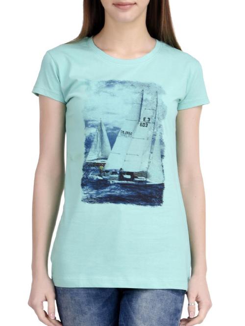 sea green printed cotton regular tee - 12326994 - Very Small Image - 1