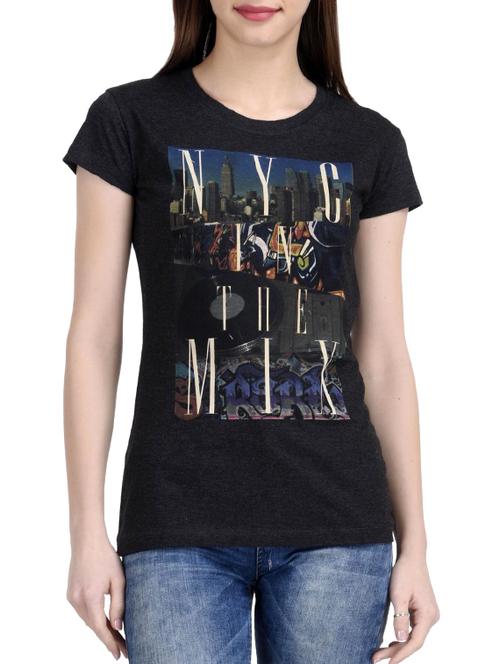 dark grey printed cotton regular tee - 12327007 - Very Small Image - 1