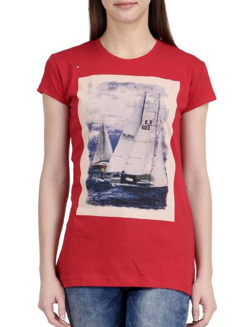 red printed cotton regular tee - 12327021 - Very Small Image - 1