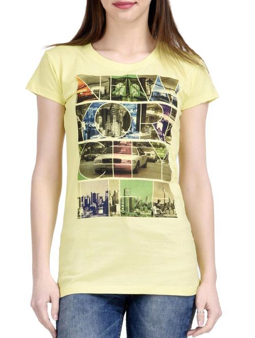yellow printed cotton regular tee - 12327029 - Very Small Image - 1