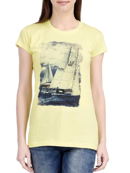 yellow printed cotton regular tee - 12327037 - Very Small Image - 1