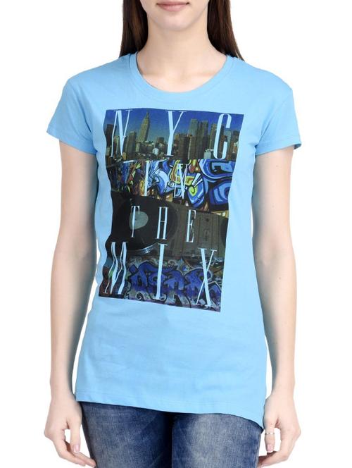 light blue printed cotton regular tee - 12327038 - Very Small Image - 1