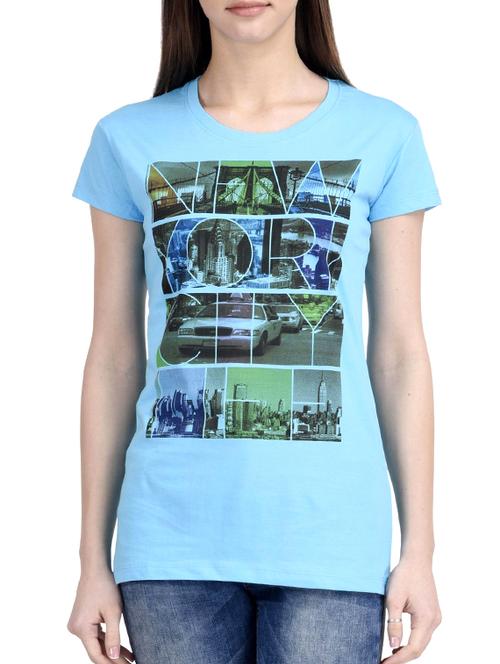light blue printed cotton regular tee - 12327039 - Very Small Image - 1