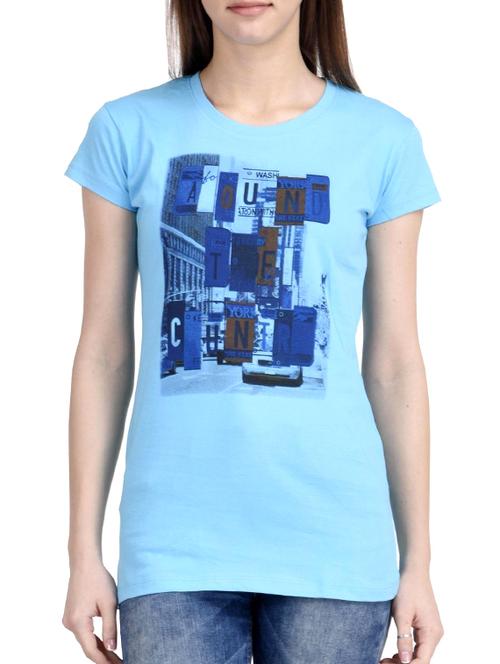light blue printed cotton regular tee - 12327040 - Very Small Image - 1