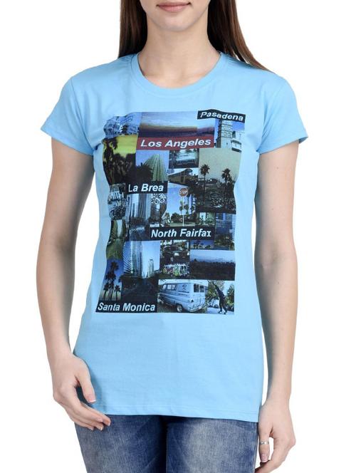 light blue printed cotton regular tee - 12327043 - Very Small Image - 1