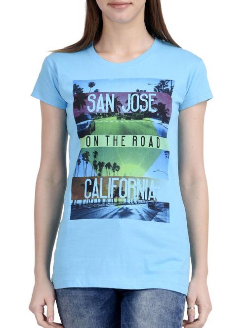 light blue printed cotton regular tee - 12327044 - Very Small Image - 1