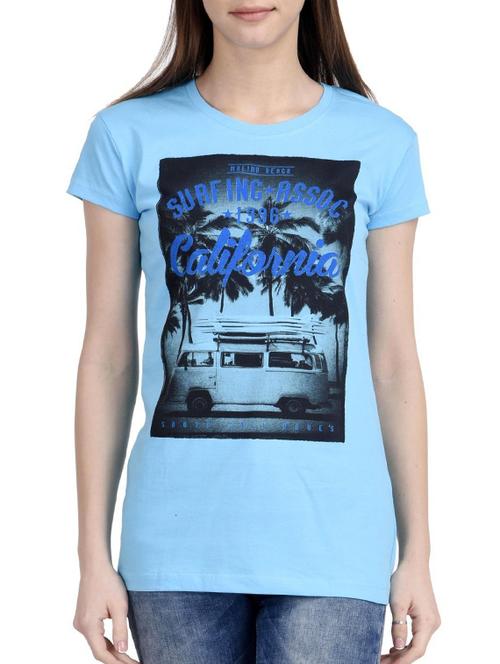 light blue printed cotton regular tee - 12327045 - Very Small Image - 1