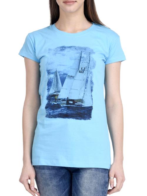 light blue printed cotton regular tee - 12327046 - Very Small Image - 1