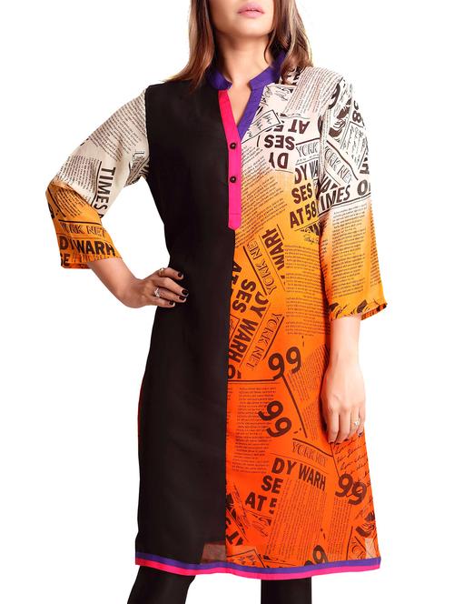 orange georgette straight kurta - 12327406 - Very Small Image - 1