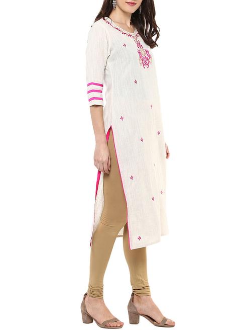white cotton straight kurta - 12328362 - Very Small Image - 1