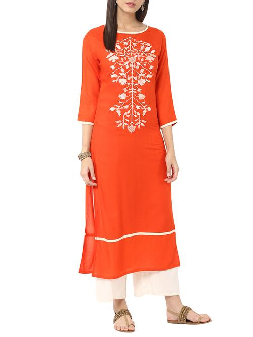 orange rayon kurta with salwar - 12329531 - Very Small Image - 1