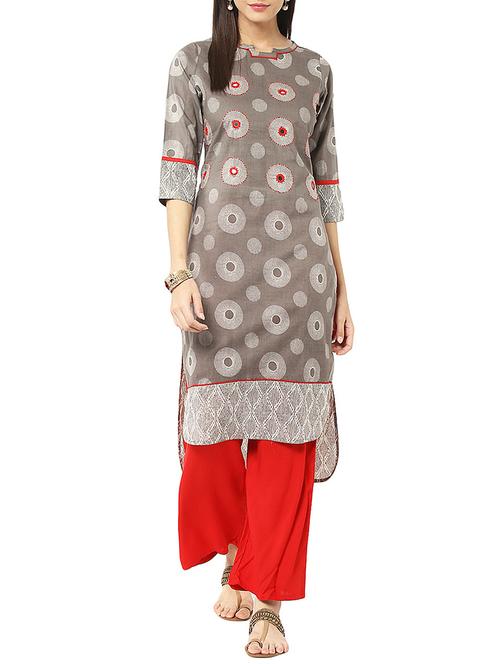 grey cotton kurta with salwar - 12329535 - Very Small Image - 1