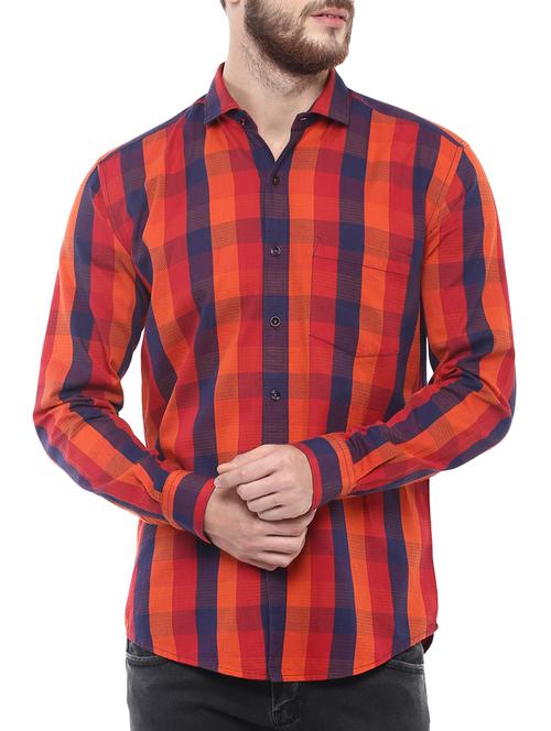 orange cotton checked casual shirt - 12330061 - Very Small Image - 1