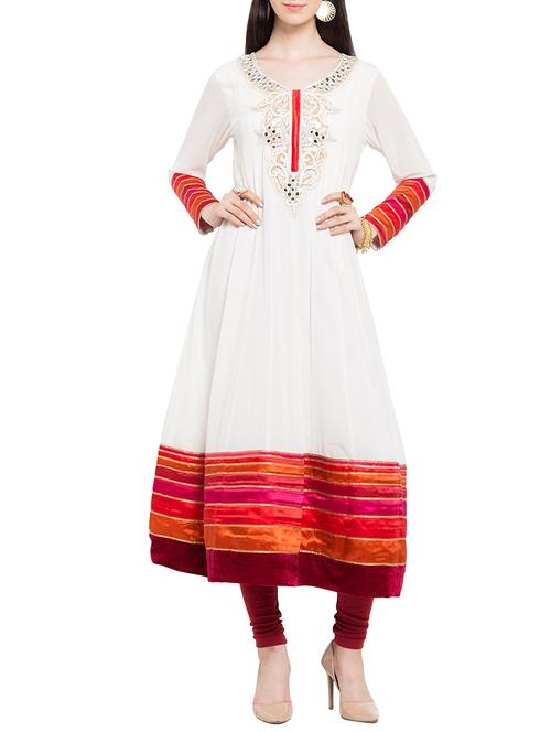 white georgette anarkali kurta - 12330533 - Very Small Image - 1