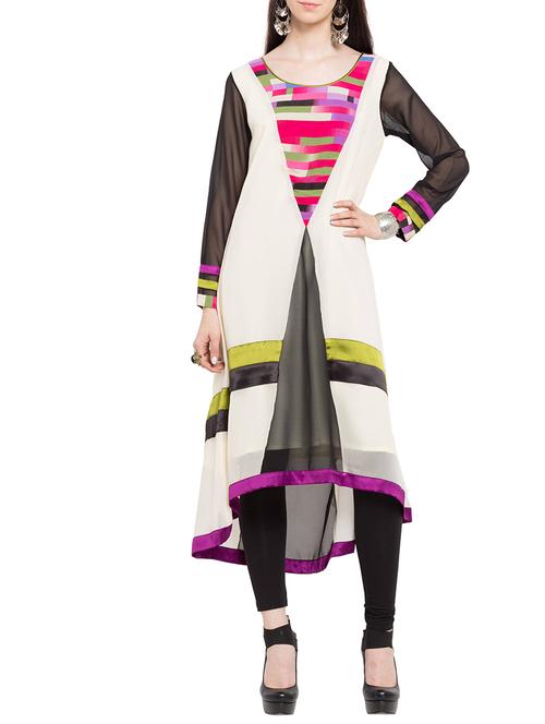 white georgette high low kurta - 12330647 - Very Small Image - 1