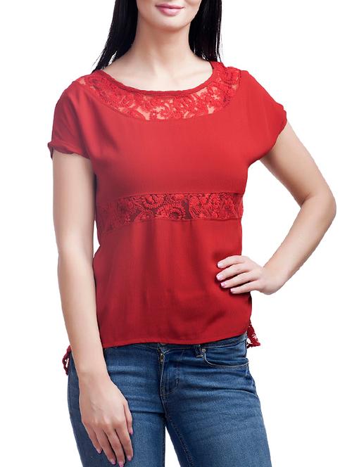 red embroidered viscose regular top - 12330722 - Very Small Image - 1