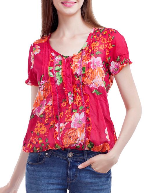 red floral printed cotton blouson top - 12330743 - Very Small Image - 1