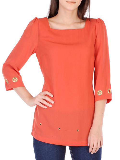 orange crepe regular top - 12330982 - Very Small Image - 1
