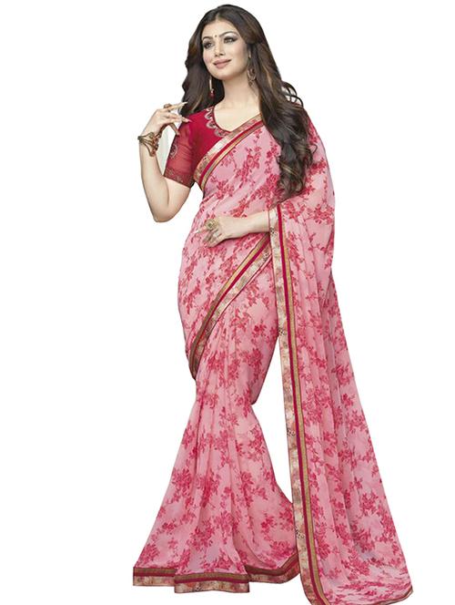 red georgette printed saree with blouse - 12332281 - Very Small Image - 1