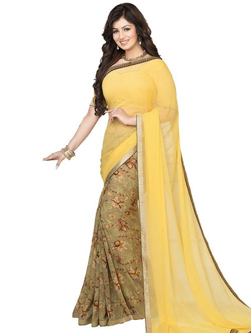 yellow georgette printed saree with blouse - 12332294 - Very Small Image - 1