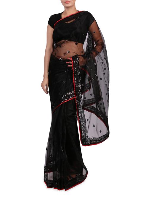 black sequined net sari - 1233241 - Very Small Image - 1
