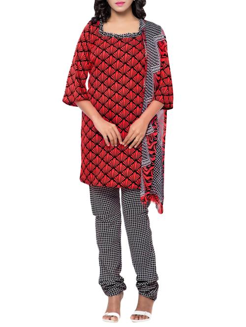 red unstitched dress material - 12332422 - Very Small Image - 1