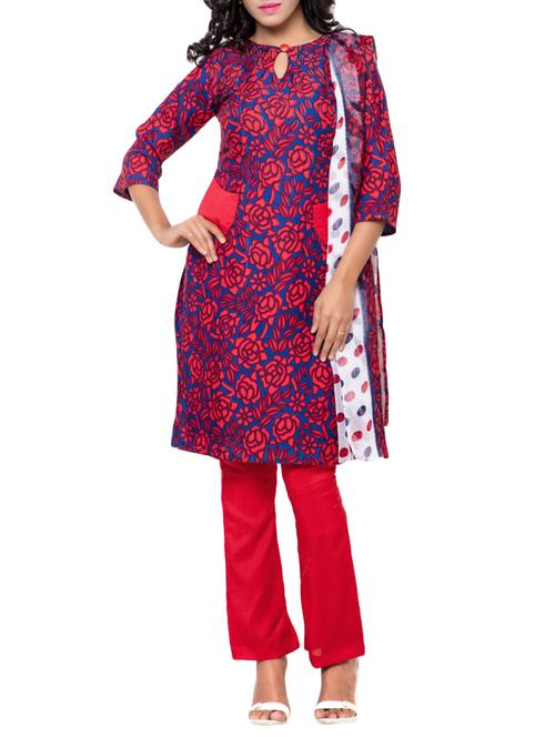 red unstitched dress material - 12332430 - Very Small Image - 1