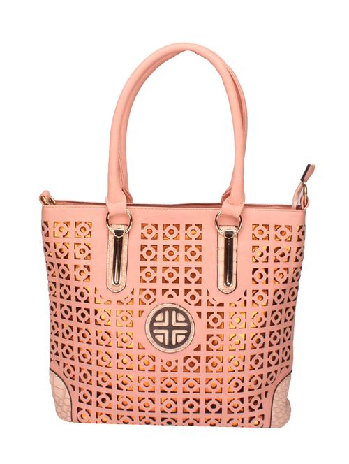 peach leatherette cutwork handbag - 12333656 - Very Small Image - 1