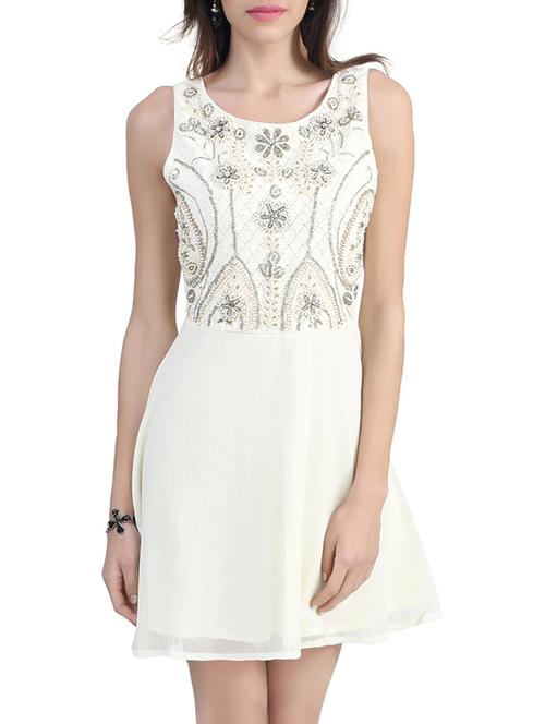 white embellished fit & flare dress - 12334220 - Very Small Image - 1