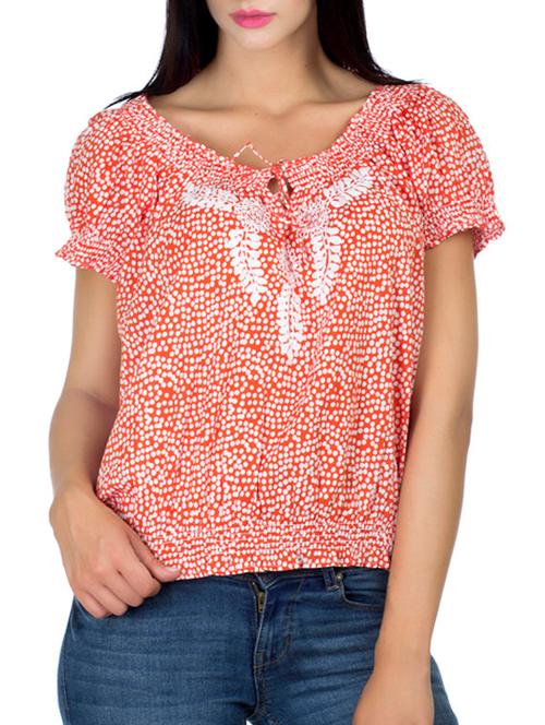orange printed cotton blouson top - 12336166 - Very Small Image - 1