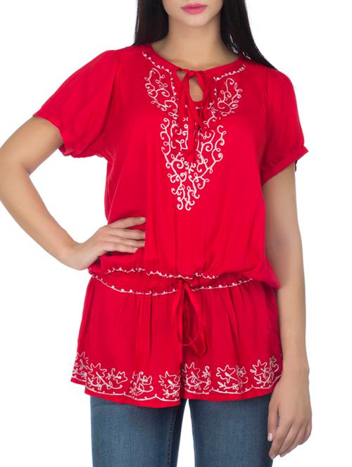 red embroidered cotton top - 12336186 - Very Small Image - 1