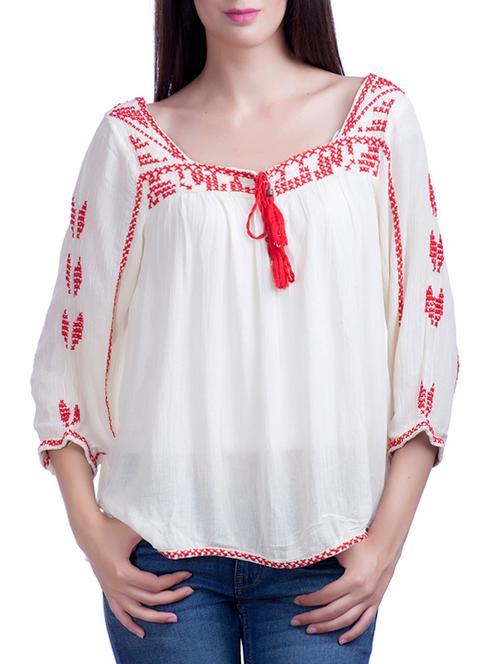 white embroidered rayon top - 12336197 - Very Small Image - 1