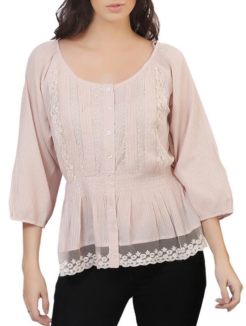 light pink striped cotton regular top - 12336201 - Very Small Image - 1