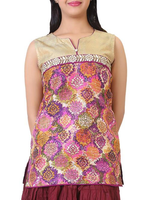 purple cotton aline kurti - 12338514 - Very Small Image - 1