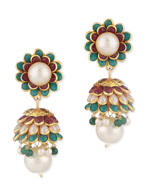 multi colored brass jhumka earrings - 12338707 - Very Small Image - 1