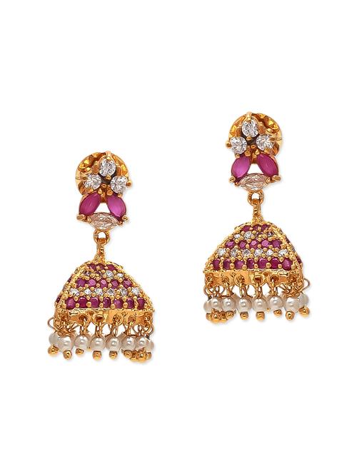 red brass jhumka earrings - 12338785 - Very Small Image - 1