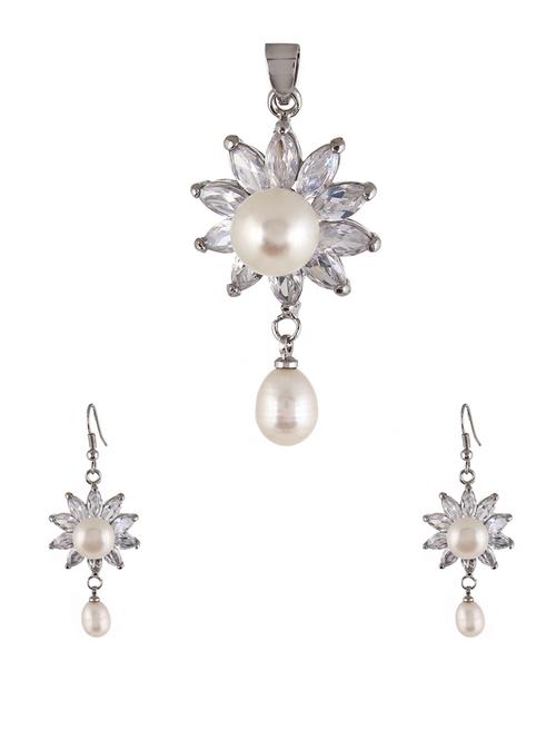 white metal earring & pendant set - 12339005 - Very Small Image - 1