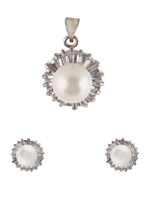 white metal earring & pendant set - 12339007 - Very Small Image - 1