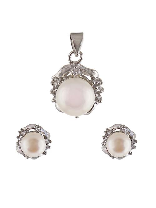 white metal earring & pendant set - 12339011 - Very Small Image - 1