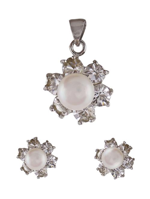 white metal earring & pendant set - 12339017 - Very Small Image - 1