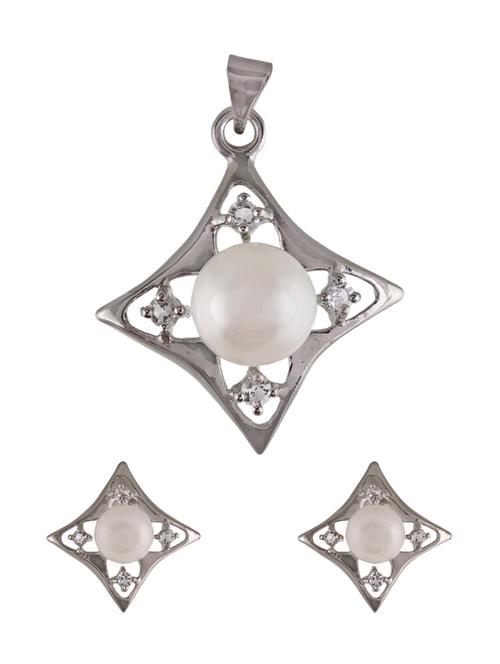 white metal earring & pendant set - 12339019 - Very Small Image - 1