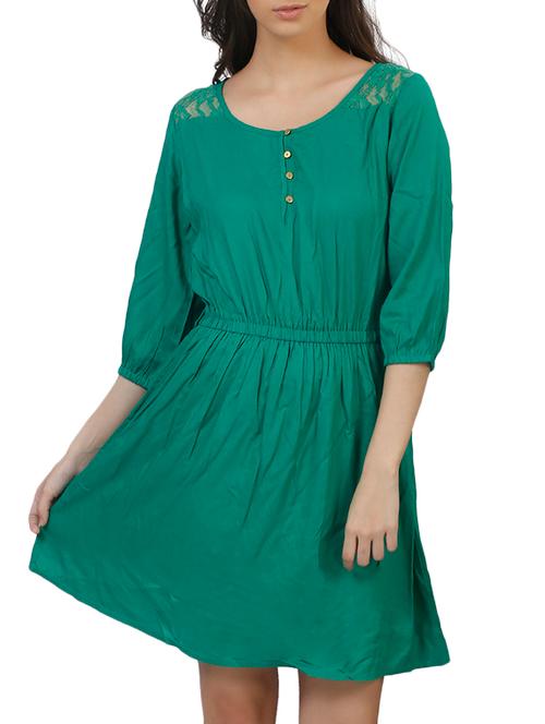 solid green laced viscose dress - 12340232 - Very Small Image - 1