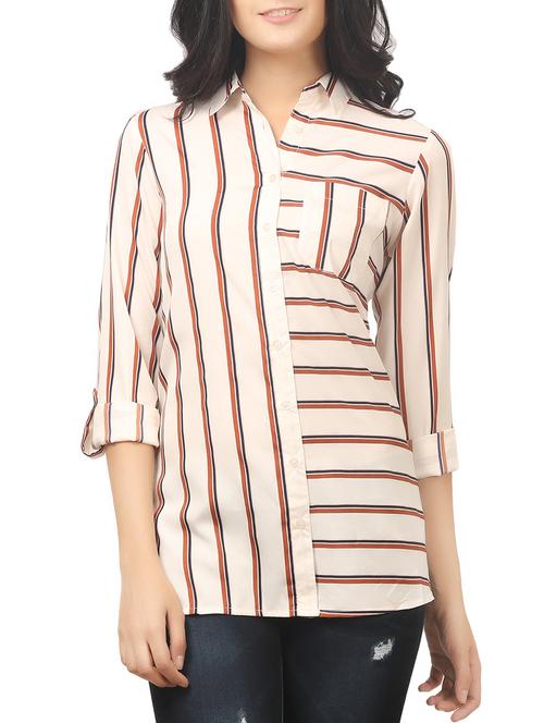 cream striped viscose regular shirt - 12341582 - Very Small Image - 1