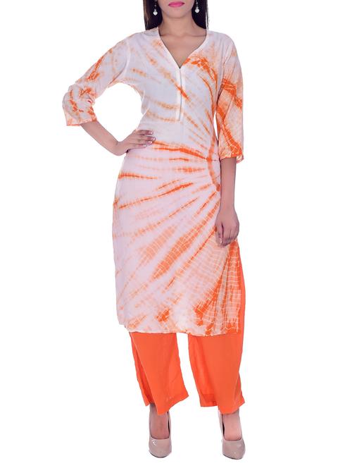 orange cotton straight kurta - 12341732 - Very Small Image - 1