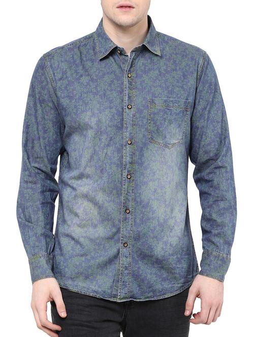 blue cotton casual shirt - 12344616 - Very Small Image - 1