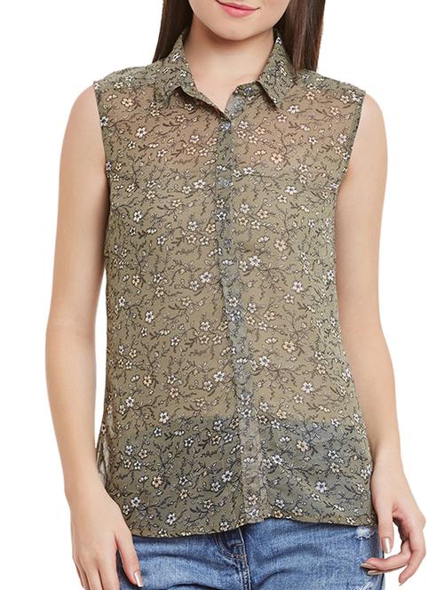 high-low sheer floral shirt - 12344969 - Very Small Image - 1