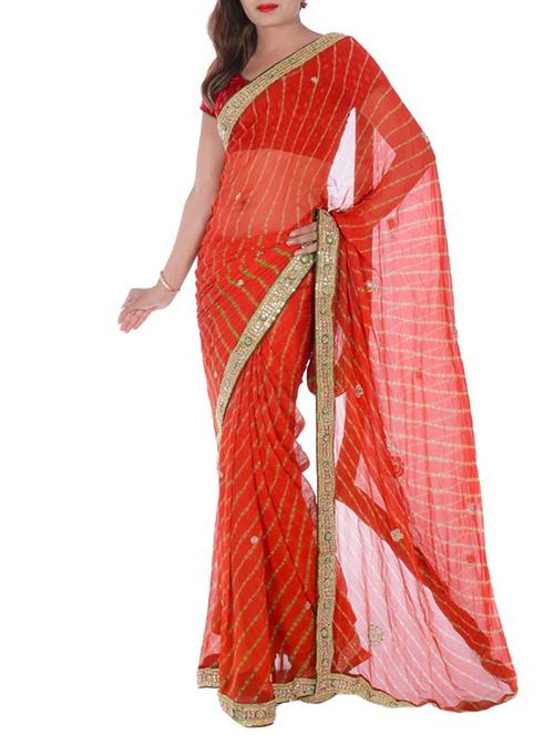 orange georgette saree with blouse - 12345113 - Very Small Image - 1