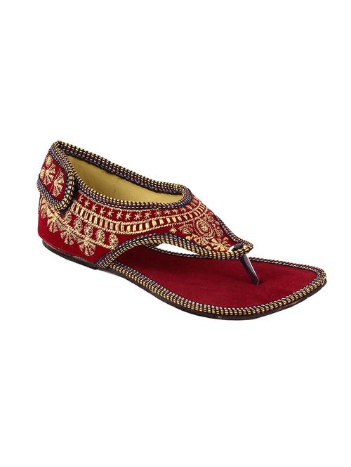 red fabric slip on kolhapuris - 12346565 - Very Small Image - 1
