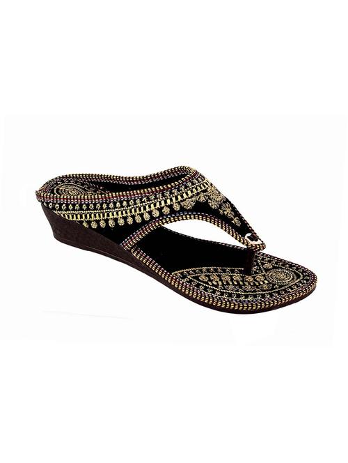 black fabric slip on kolhapuris - 12346568 - Very Small Image - 1